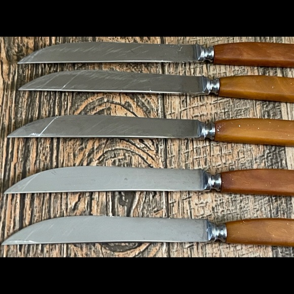 Robeson Steak Knives Set 5 Catalin Bakelite Handles Stainless Blades Germany - Picture 3 of 14